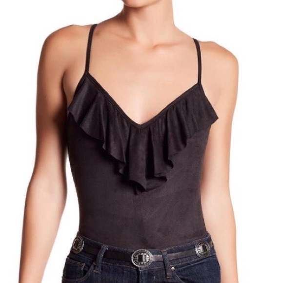 Harlowe & Graham Tops - 🎉Faux Suede Ruffle Bodysuit